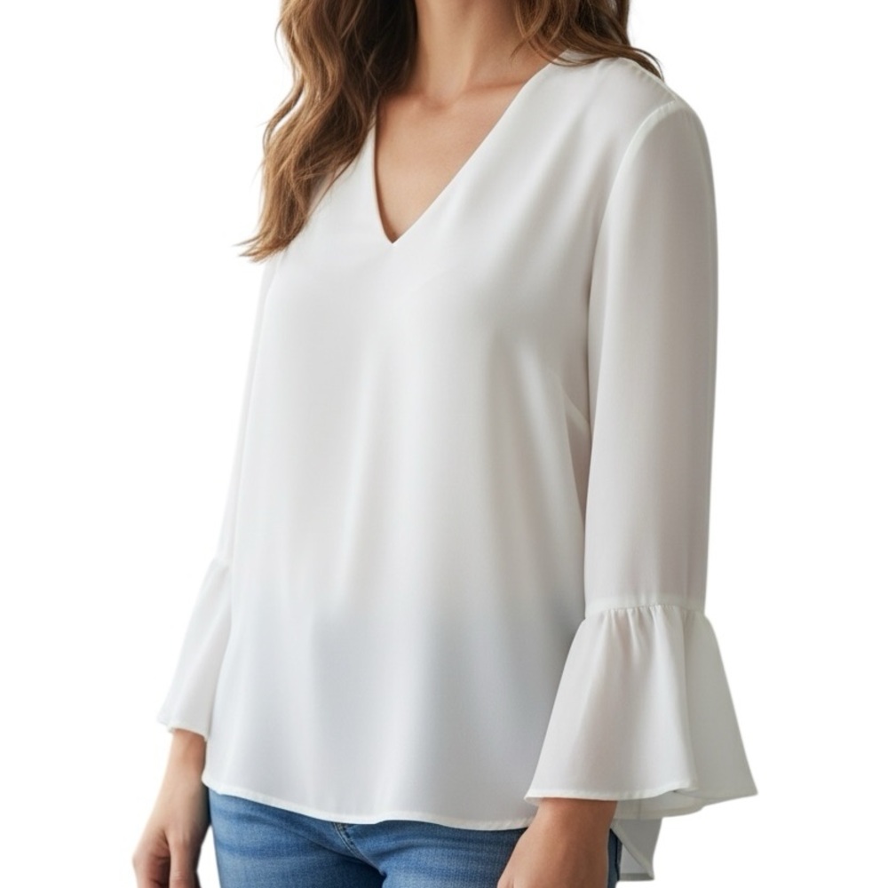 Banana Republic Blouse Ivory V-Neck Top Long Bell Sleeve Size Medium